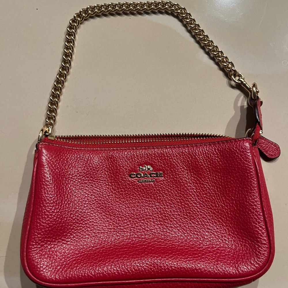 Authentic Coach, Red, mini purse with gold chain